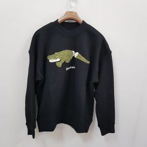 Palm Angels Men Croco Embroidered Black Sweatshirt